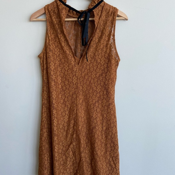 🧡🖤 Zara Burnt Orange Copper Lace Overly Dress - Picture 4 of 7